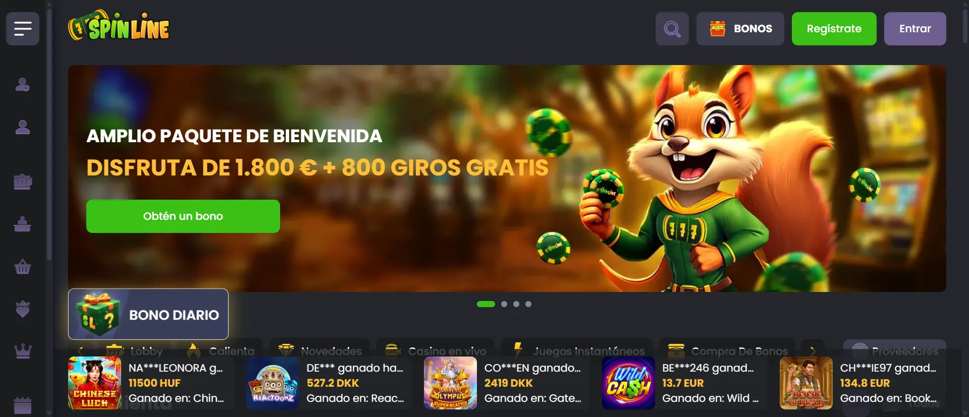 Paquete de bienvenida de Spinline Casino hasta 4100€ y 1100 giros gratis