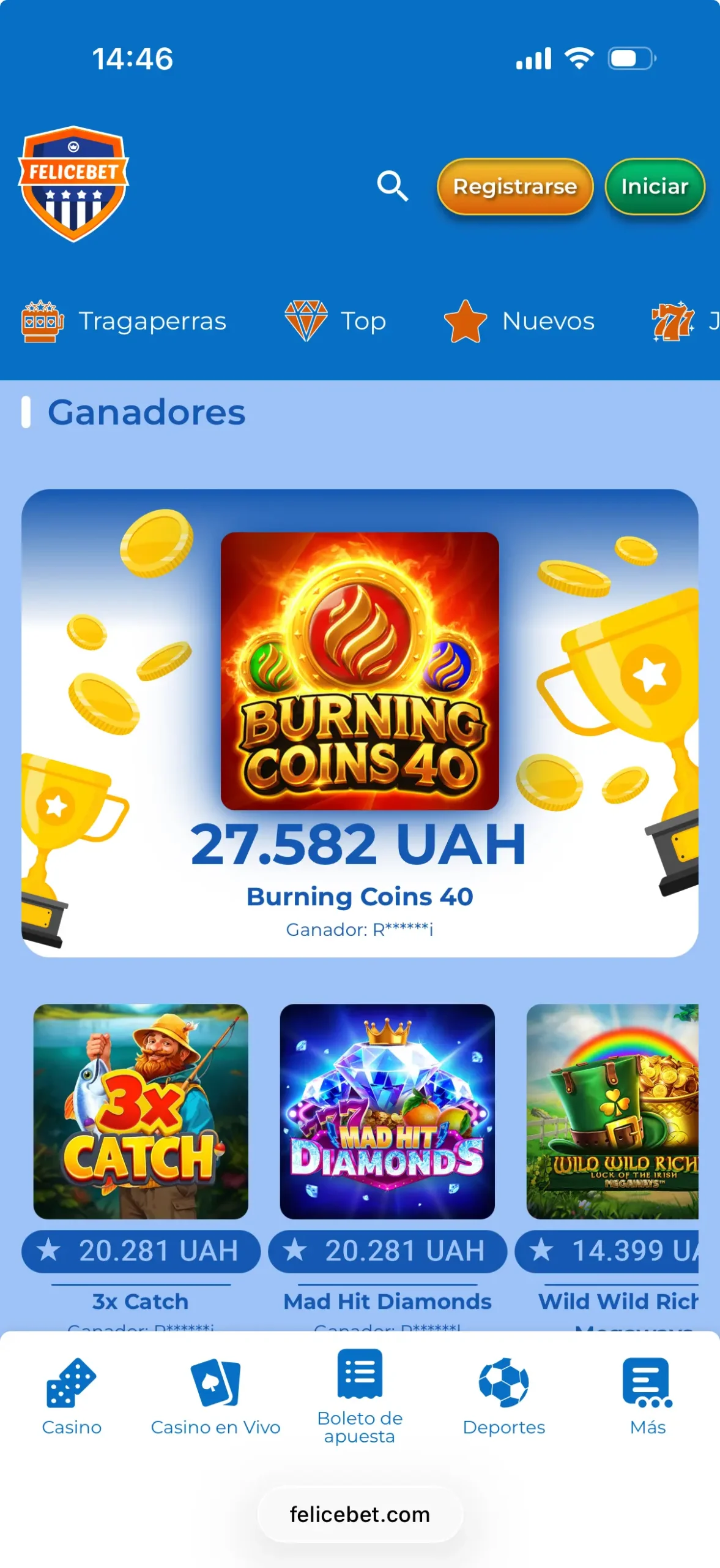FeliceBet Casino en versión móvil con navegación adaptativa y apuestas deportivas