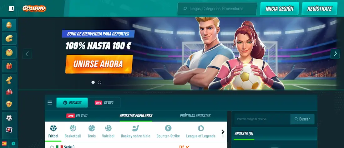 Página principal de Golisimo Casino con diseño moderno y bono de bienvenida de 2500€