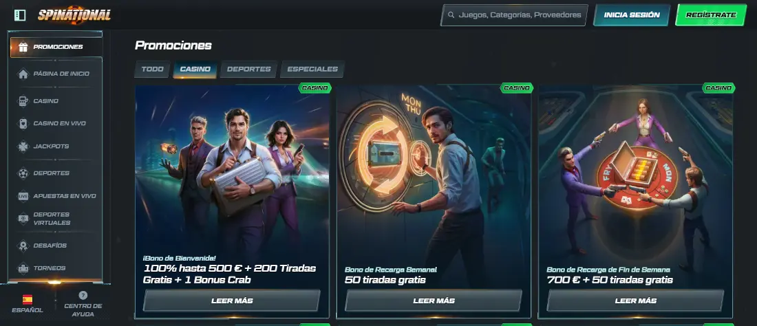 Sección de promociones de Spinational