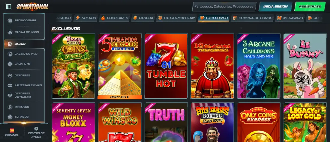 Catálogo de juegos de Spinational Casino