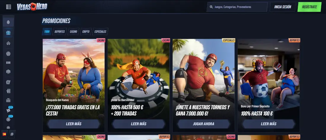 Bonos y promociones de VegasHero Casino incluyendo bono de bienvenida y recargas de fin de semana