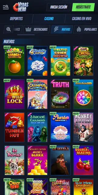 VegasHero Casino en versión móvil con diseño cómic responsive y apuestas deportivas