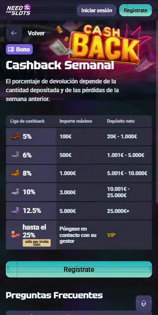 Cashback semanal y experiencia móvil de NeedForSlots Casino