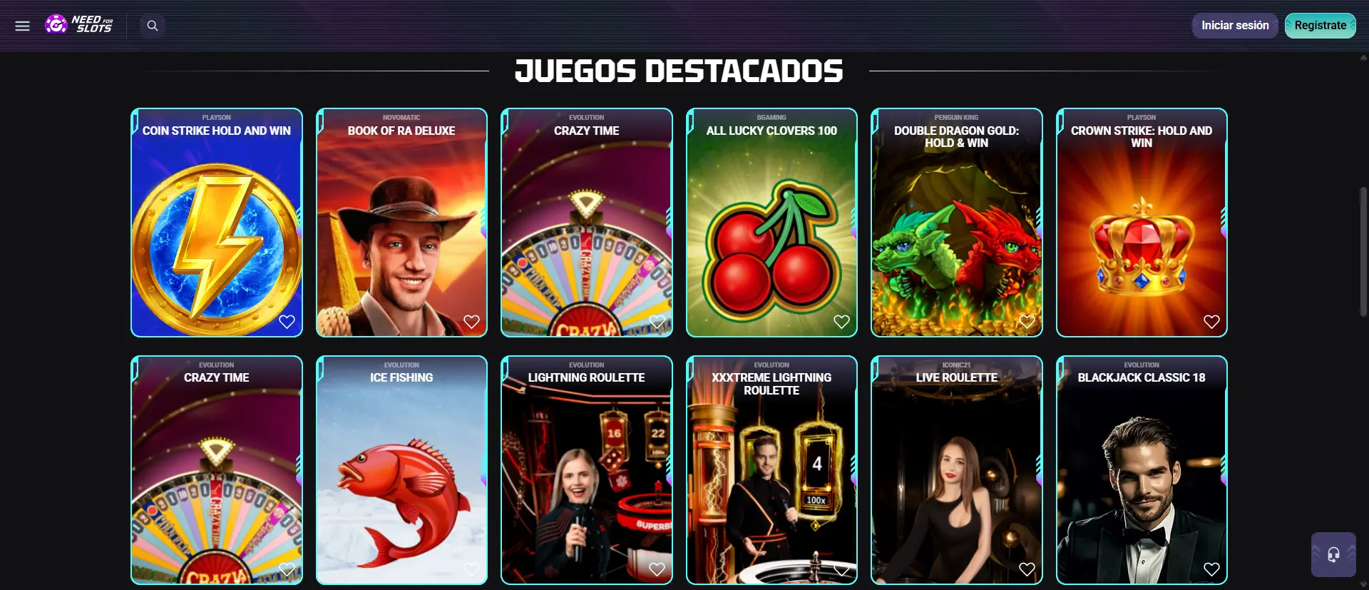 Catálogo de juegos y tragaperras de NeedForSlots Casino