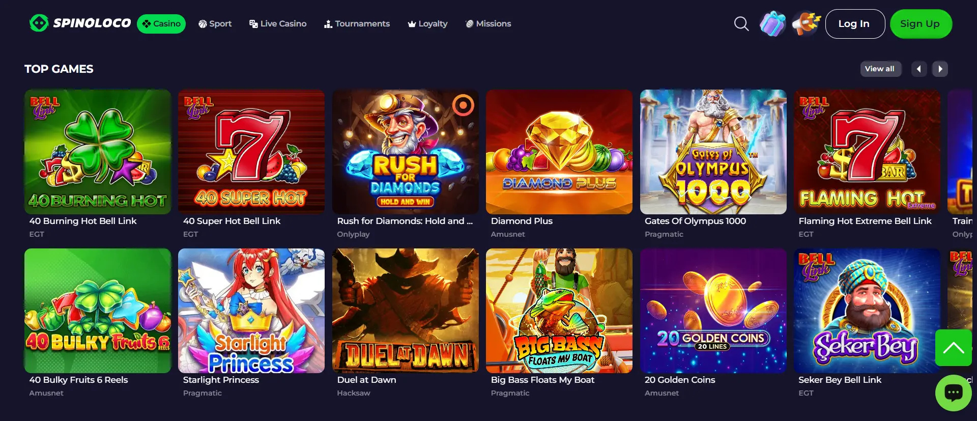 Catálogo de tragamonedas y juegos de Spinoloco Casino con más de 5700 títulos