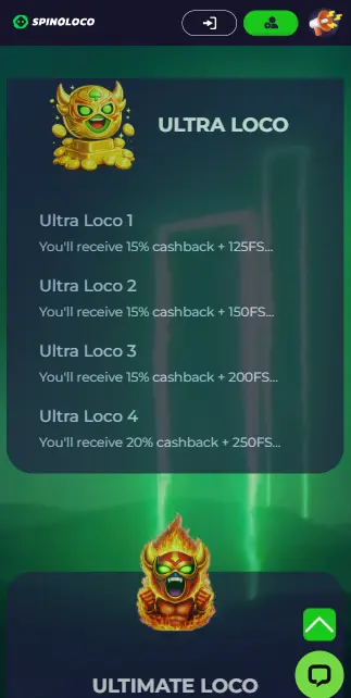 Programa VIP de Spinoloco Casino con 4 niveles y cashback progresivo