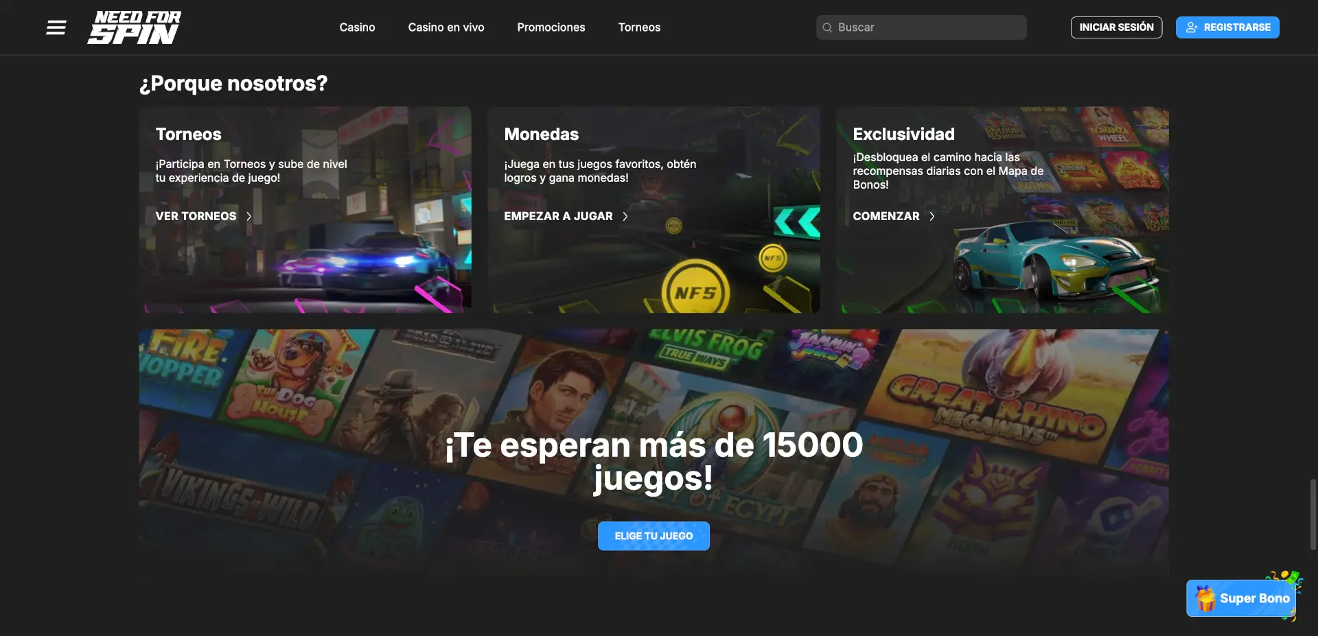 Página principal de Need for Spin Casino
