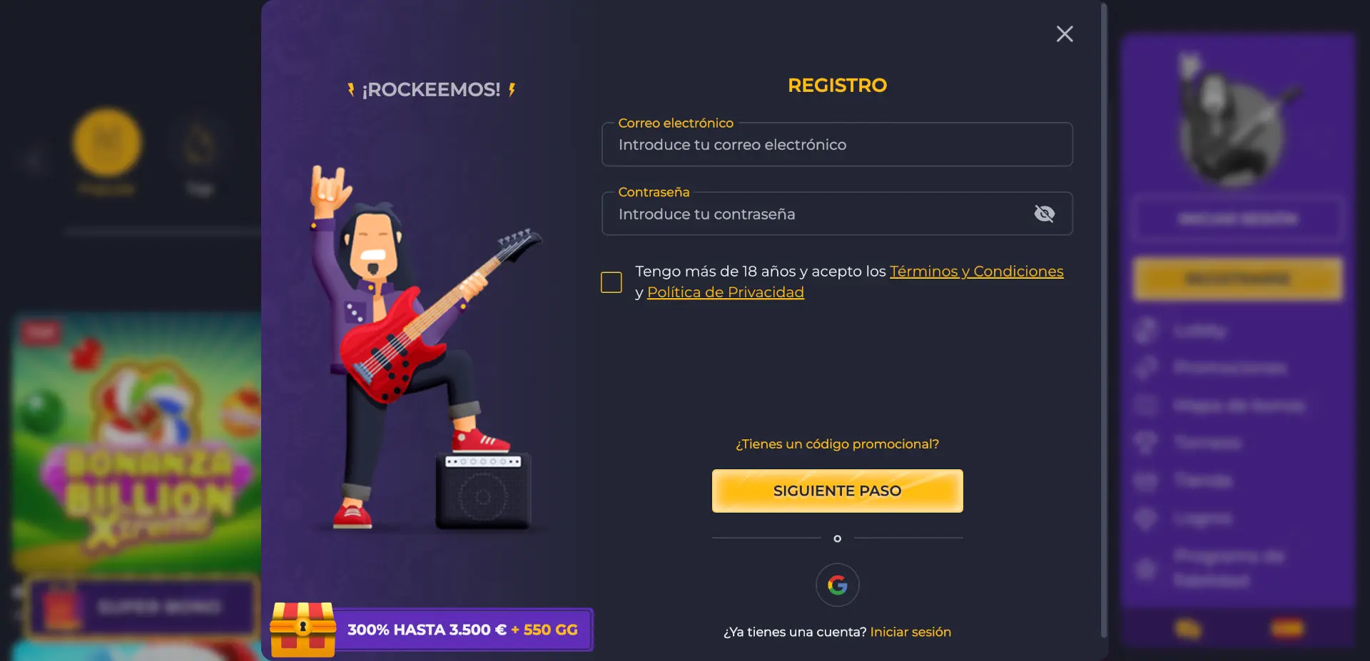 Registro en Rollingslots Casino