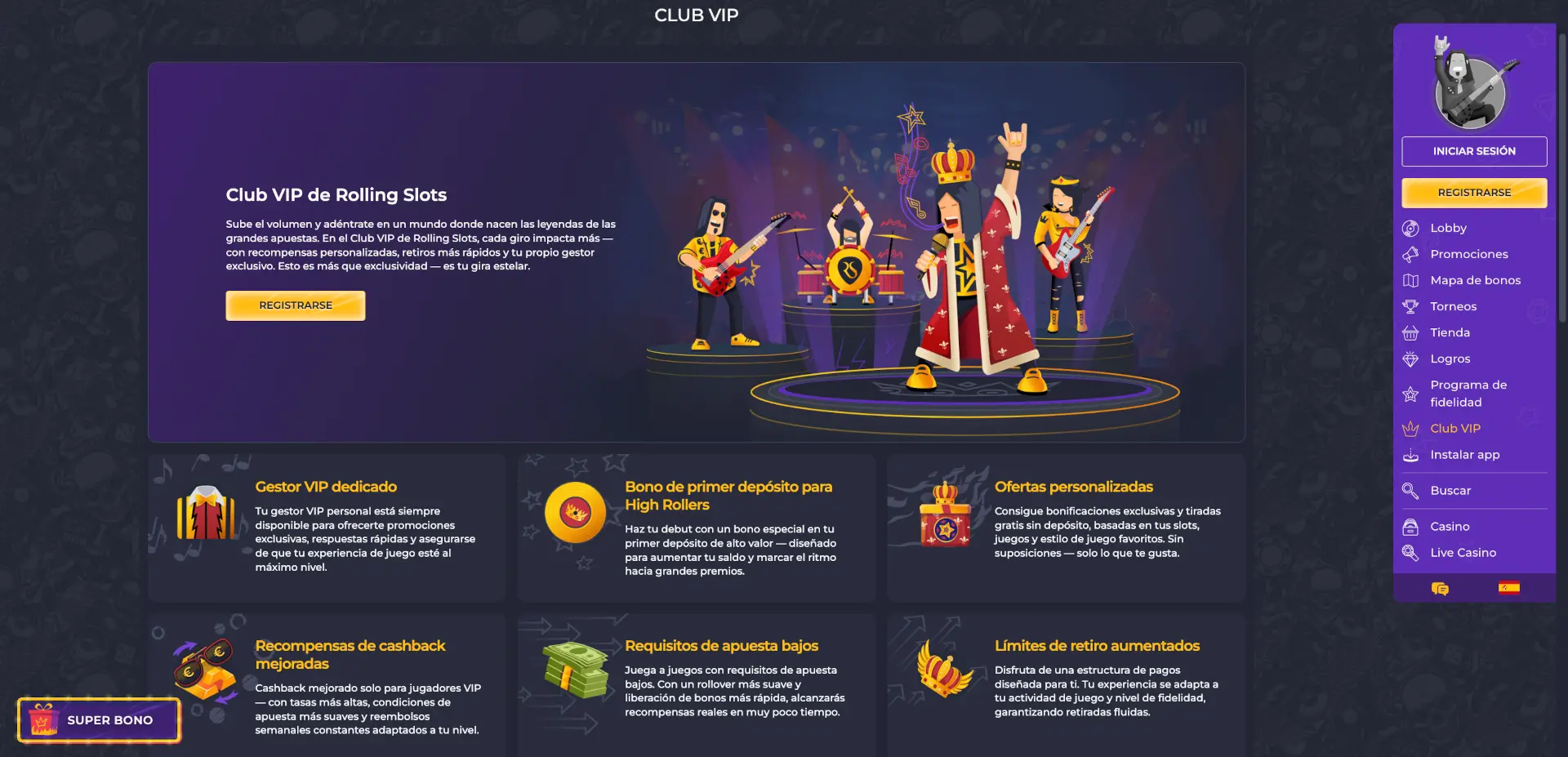 Club VIP de Rollingslots Casino