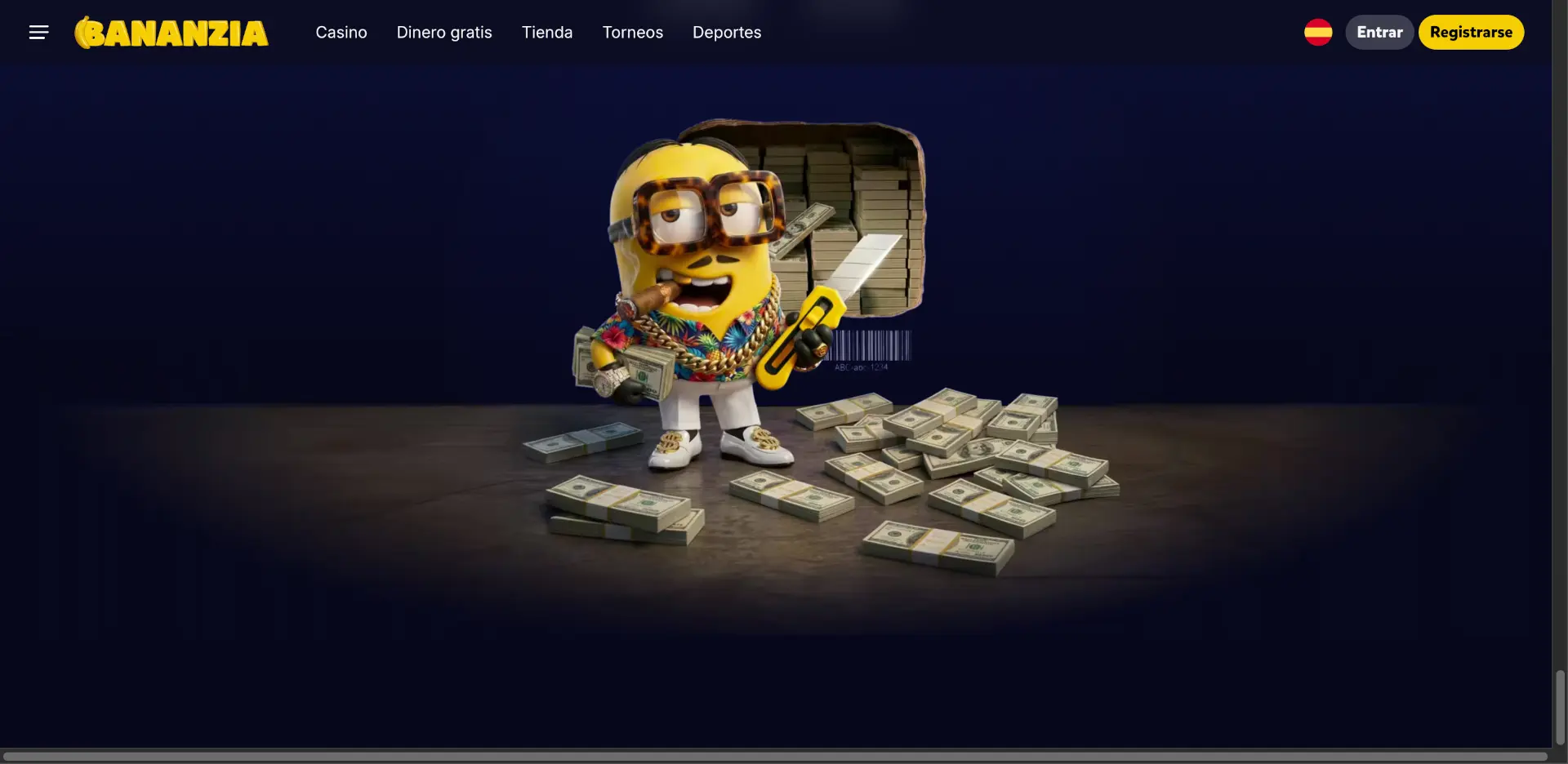 Portada de Bananzia Casino con su mascota, el plátano gánster