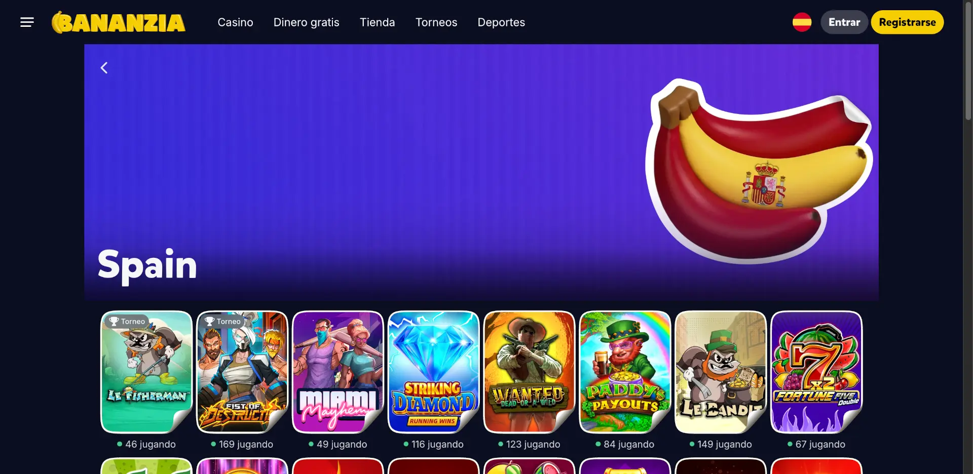 Selección de juegos populares en España dentro de Bananzia Casino