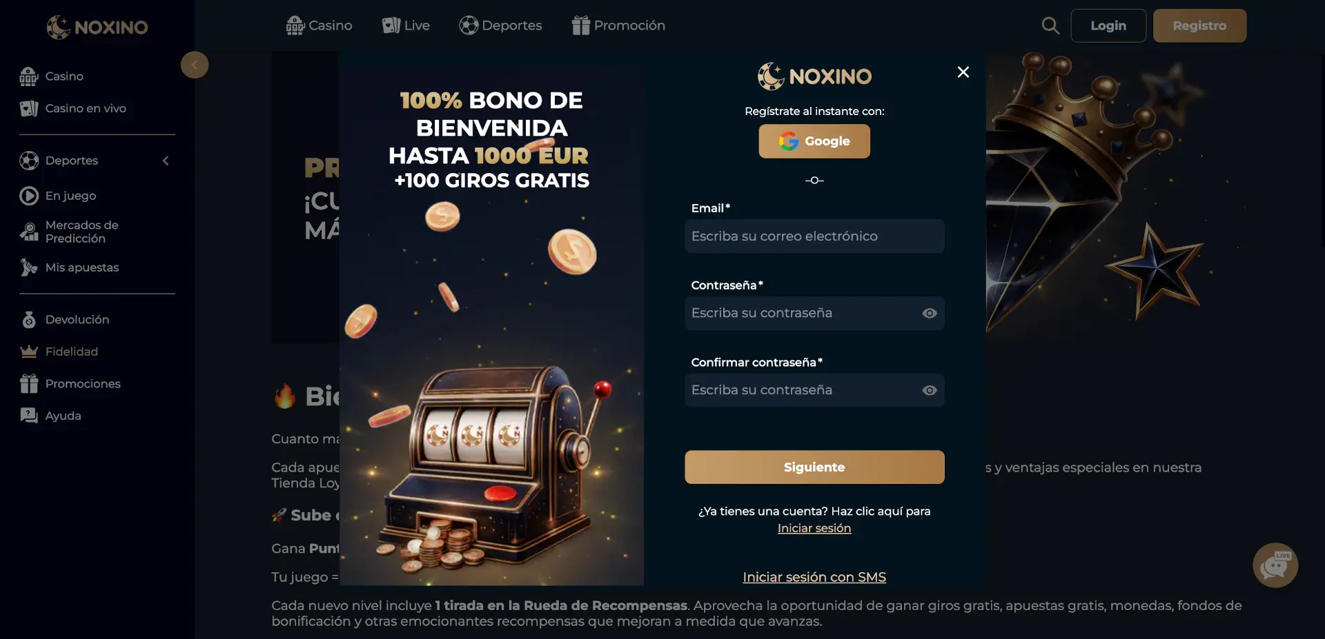 Proceso de registro y creación de cuenta en Noxino Casino