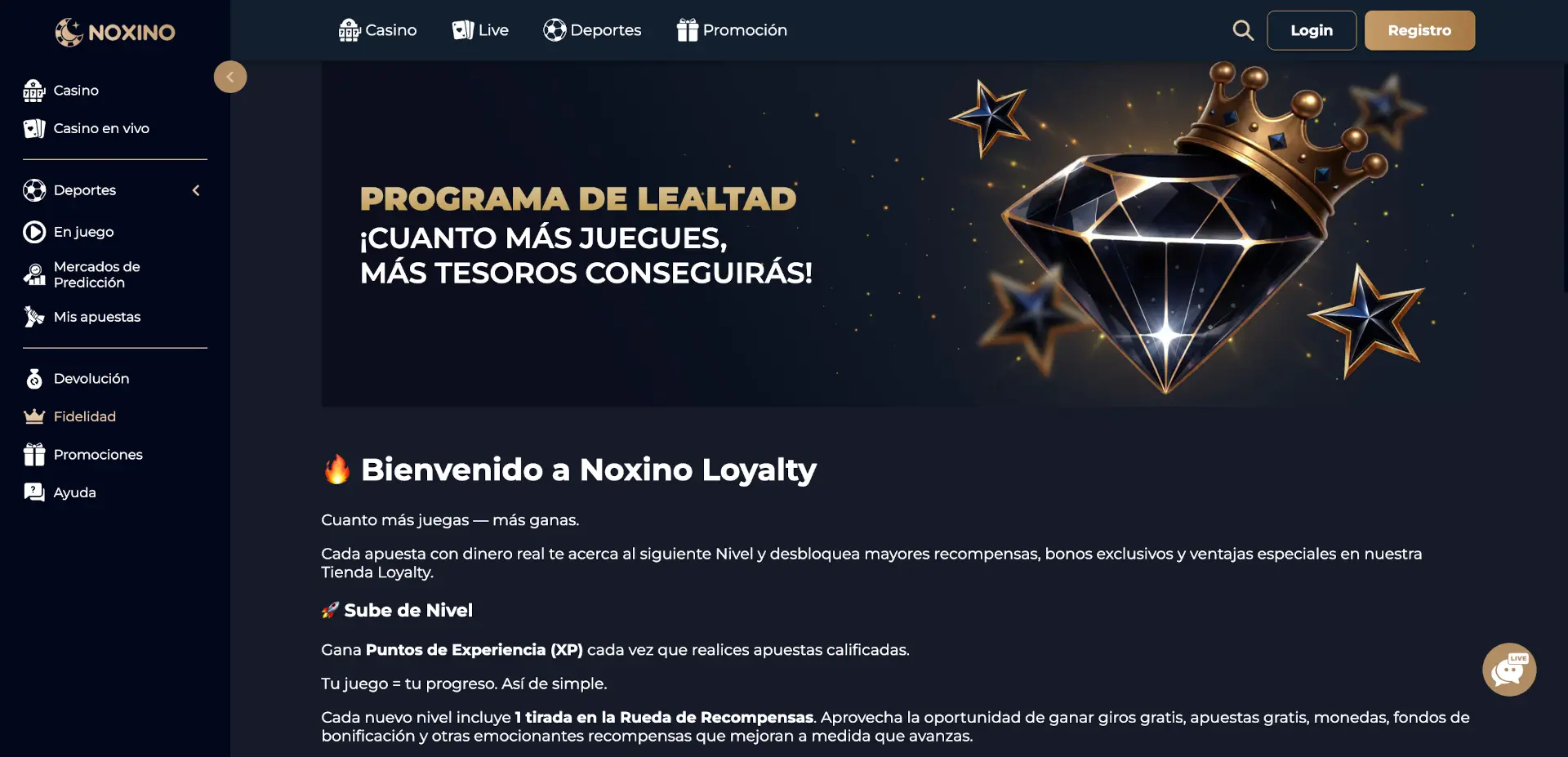 Programa de fidelidad y club VIP por niveles de Noxino Casino