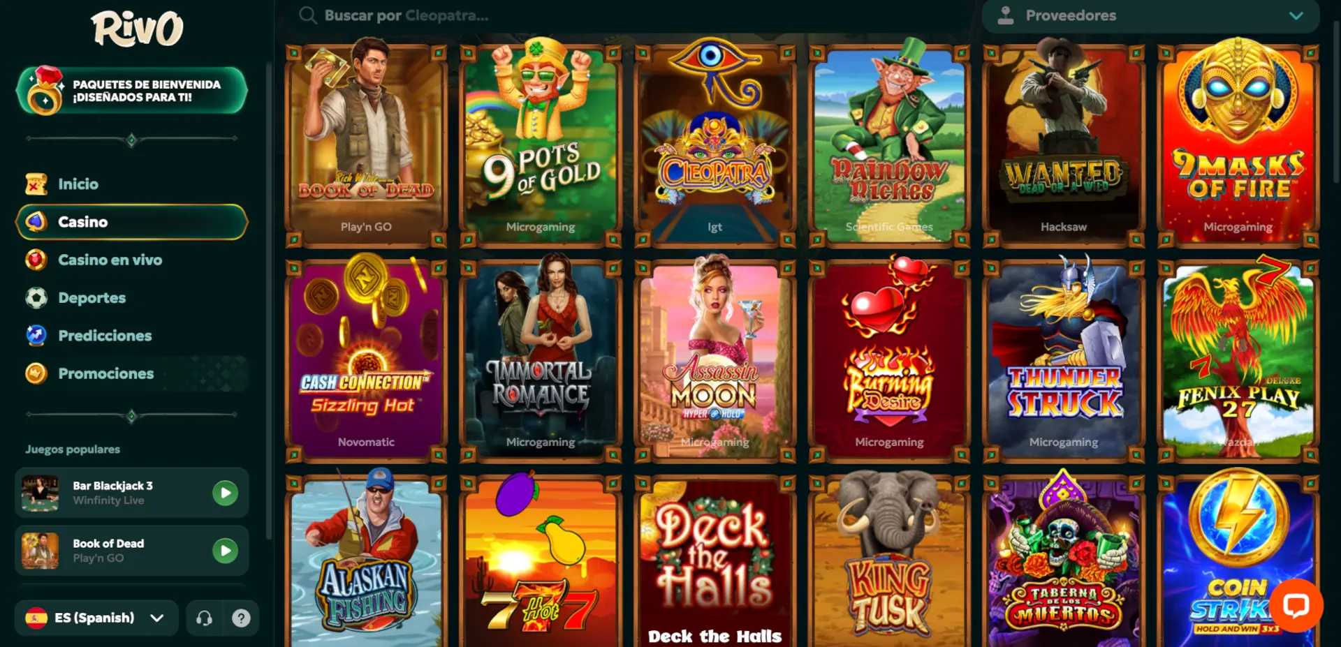 Catálogo de juegos de Rivo Casino