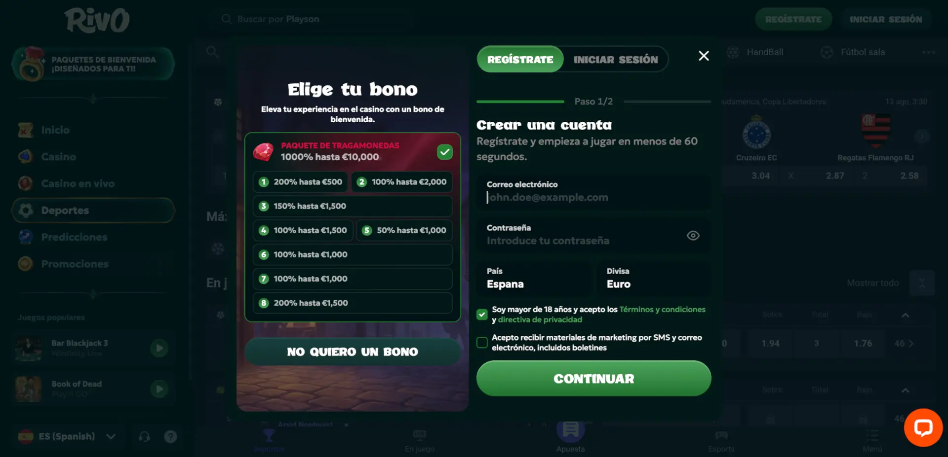 Cómo registrarse en Rivo Casino
