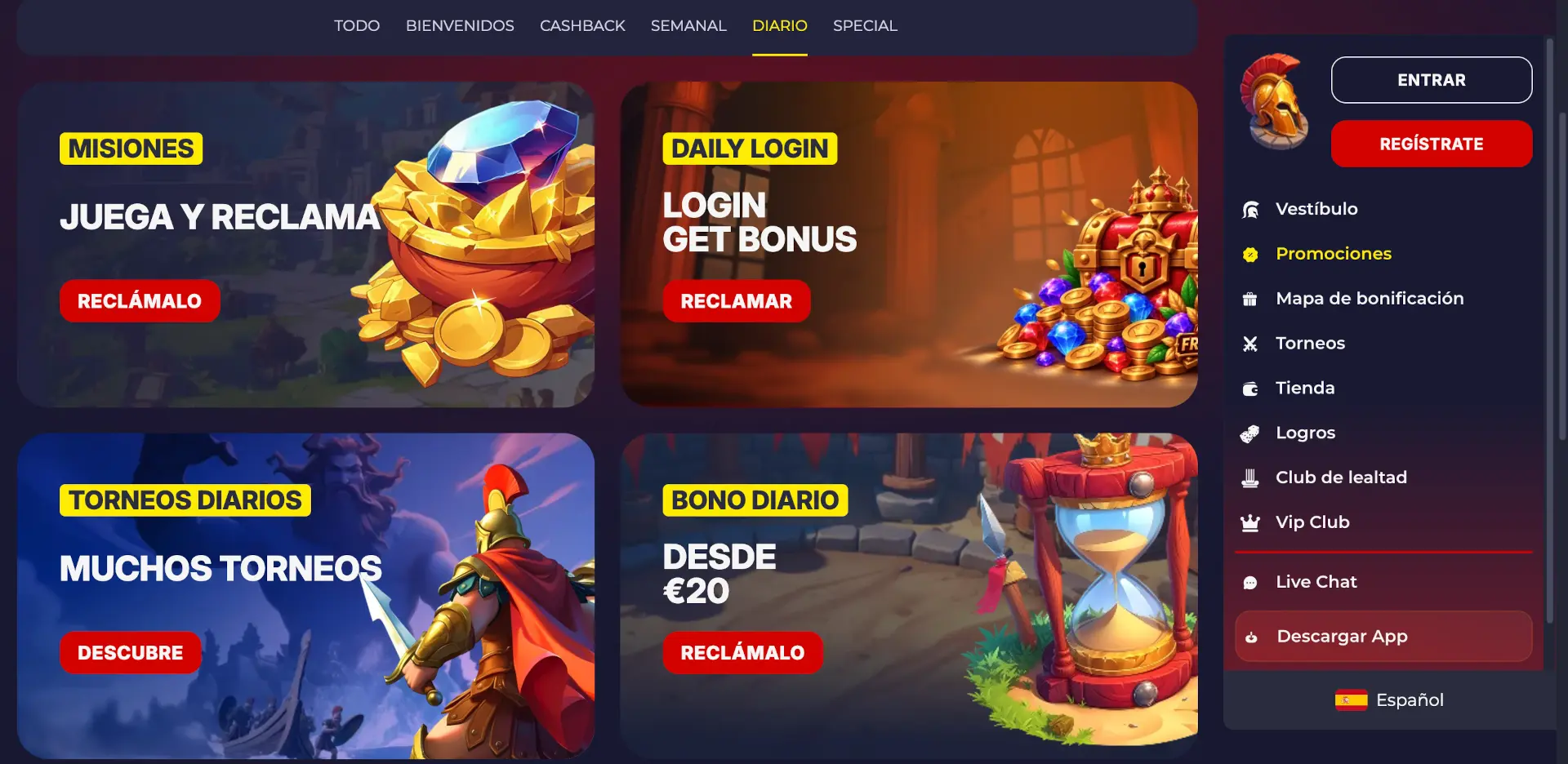 Promociones diarias de Slota Casino: misiones, daily login, torneos y bono diario