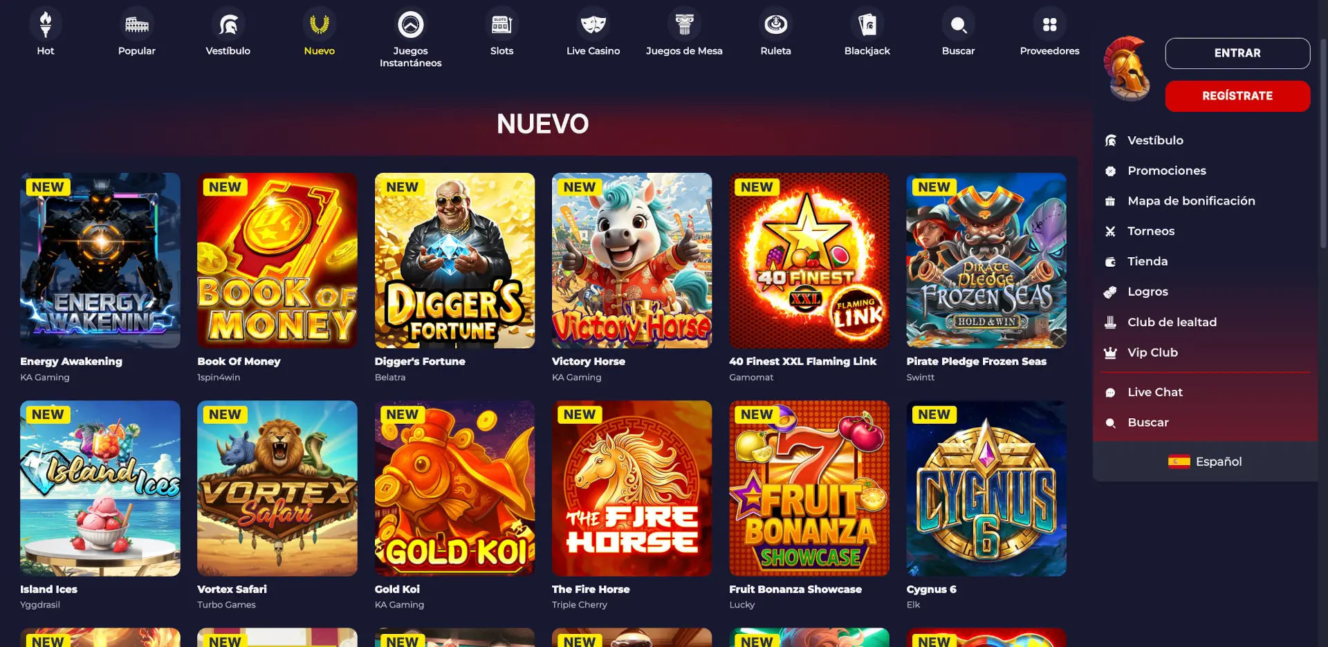 Catálogo de tragaperras nuevas en Slota Casino con juegos de Yggdrasil, Belatra y KA Gaming