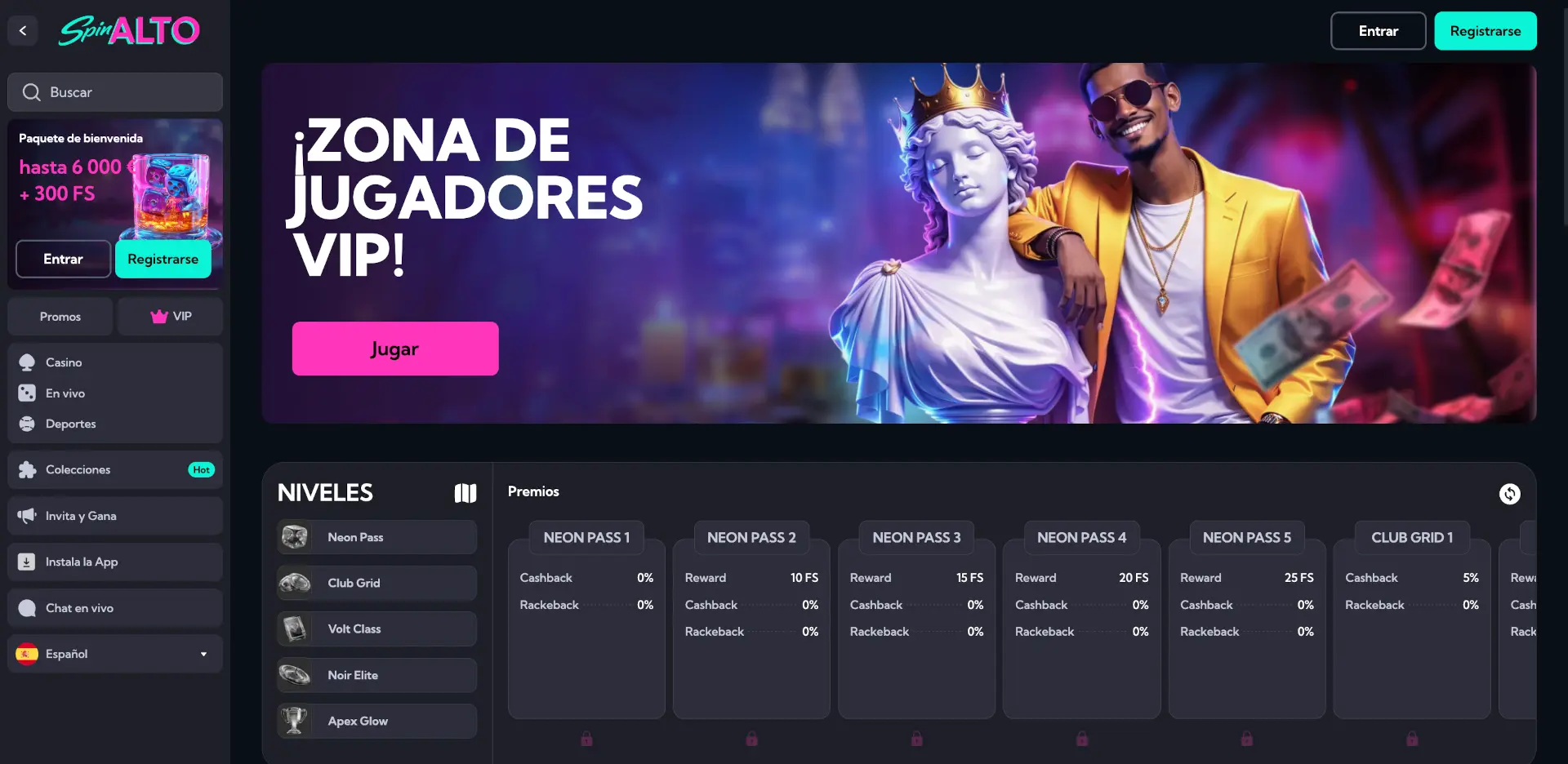 Zona de jugadores VIP de Spinalto con sus cinco rangos
